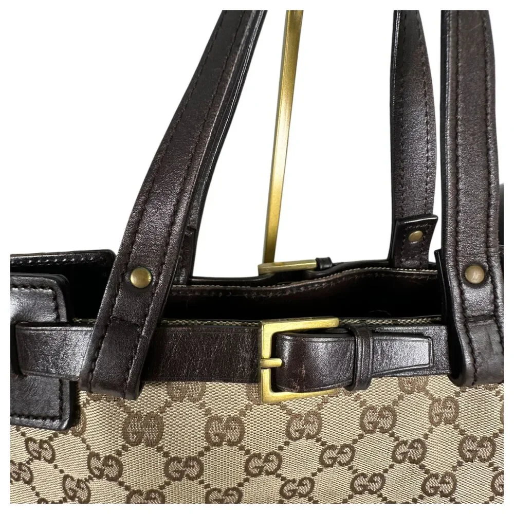 Gucci GG Canvas Brown Leather Tote Shoulder Bag 106251 - Picture 8 of 9